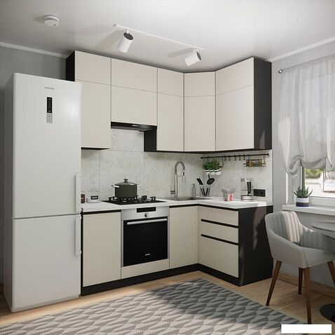 Готовая кухня ВерсоМебель Эко Премиум 1.2x2.0 правая (кашемир/ст. мрамор лацио)