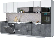 Готовая кухня Интерлиния Мила Лайт 3.6-ПМ1-2 (белый платинум/бетон портленд/белый гранит)