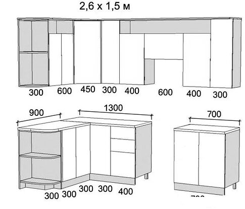 Готовая кухня Артём-Мебель Виола СН-114 со стеклом МДФ 1.5x2.6 Левая (красный/черный)