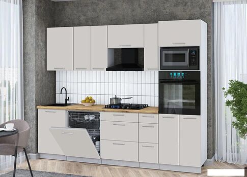 Готовая кухня Интерлиния Мила Gloss 2.6-ПМ1 (кашемир/кашемир/дуб бунратти)