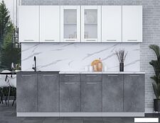 Готовая кухня Интерлиния Мила 24 (белый платинум/бетон портленд/белый гранит)