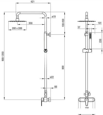 Душевая система Deante Peonia Square NAC 01PM
