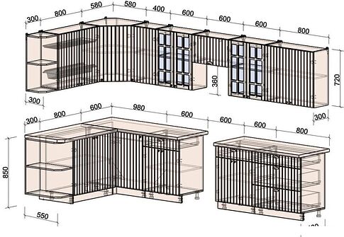 Готовая кухня Интерлиния Берес 1.7x3.6 левая (дуб снежный/серый каспий)