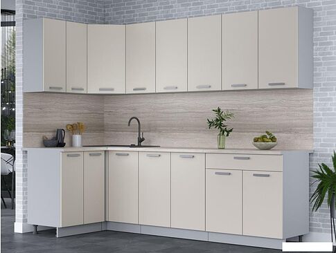 Готовая кухня Интерлиния Мила Лайт 1.2x2.6 (персидский жемчуг/персидский жемчуг/травертин серый)