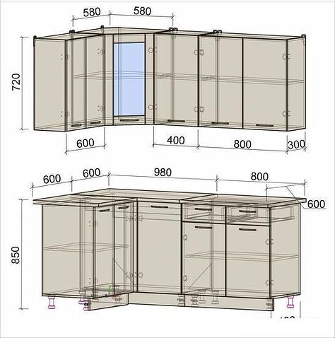 Готовая кухня Интерлиния Мила 12x18 (антрацит/серебро)