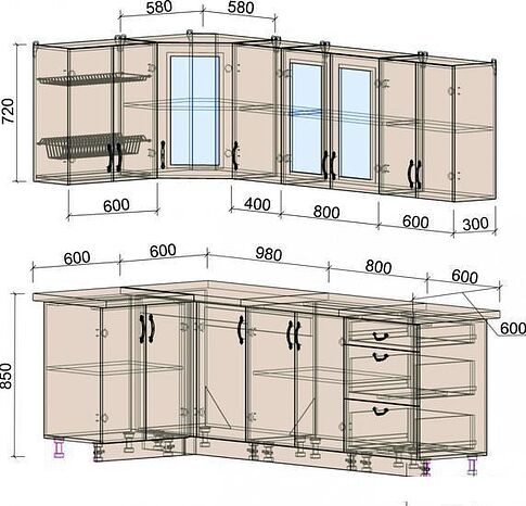 Готовая кухня Интерлиния Мила Крафт 1.2x2.4 (дуб английский)