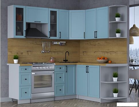 Готовая кухня Интерлиния Тренд 1.7x2.1 правая (океан/океан/дуб бунратти)