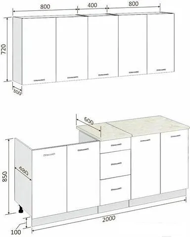 Кухня Кортекс-мебель Корнелия Лира 2.0м (зеленый/оникс/мадрид)