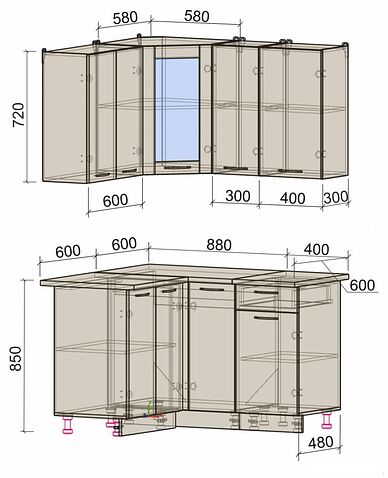 Готовая кухня Интерлиния Мила 12x13 (белый платинум/бетон портленд/белый гранит)