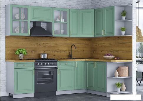 Готовая кухня Интерлиния Мила Шато 1.7x2.5 правая (мята/мята/дуб бунратти)