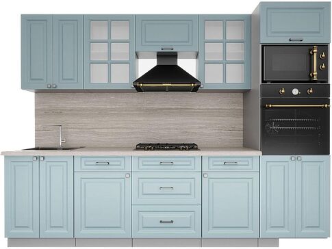 Готовая кухня Интерлиния Мила Деко 2.8 (океан-океан-травертин серый)