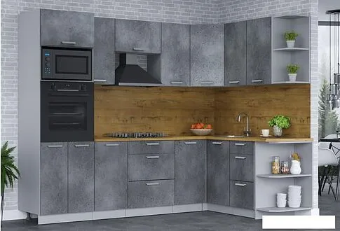 Готовая кухня Интерлиния Мила Лайт 1.68x2.6 правая (бетон потленд/бетон портленд/дуб бунратти)