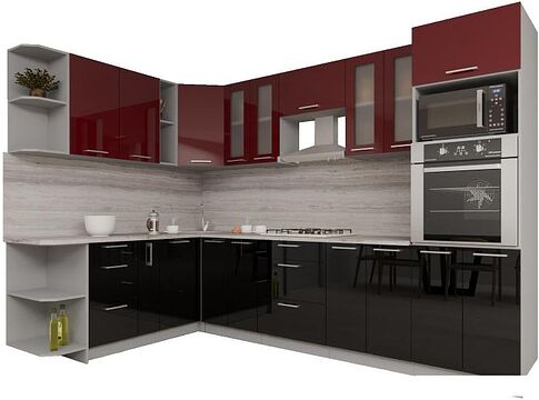Готовая кухня Интерлиния Мила Gloss 1.88x3.0 левая (бордовый-черный)