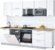 Готовая кухня Интерлиния Мила Gloss 2.6-ПМ2 (белый/белый/дуб бунратти)