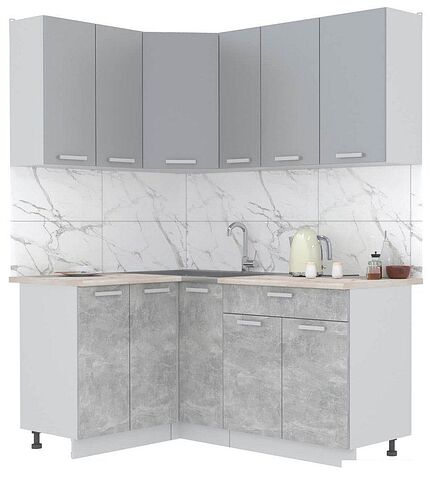 Готовая кухня Интерлиния Мила Лайт 1.2x1.7 (серебристый-бетон-бискайская сосна)