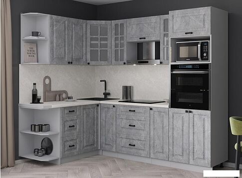 Готовая кухня Интерлиния Мила Деко 1.68x2.4 LV (керамика/керамика/опал светлый)