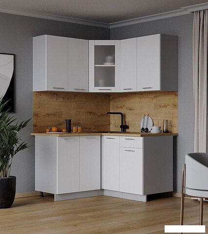 Готовая кухня Интерлиния Мила 12x13 (белый платинум/белый платинум глянец/дуб бунратти)