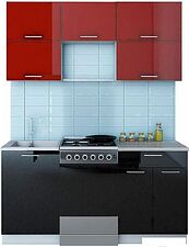 Кухня Интерлиния Мила Gloss 50-16 (бордовый/черный)