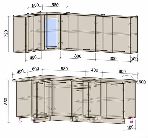 Готовая кухня Интерлиния Мила 12x22 (белый платинум/белый платинум глянец/дуб бунратти)