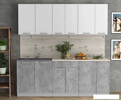 Готовая кухня Интерлиния Мила Лайт 2.1 (белый платинум/бетон/бискайская сосна)