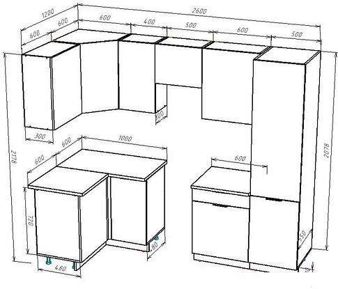 Готовая кухня ВерсоМебель Эко-1 1.2x2.6 левая (дуб гранж колониальный/антрацит/ст.мрамор итальянский)