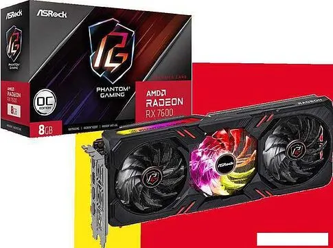Видеокарта ASRock Radeon RX 7600 Phantom Gaming 8GB OC RX7600 PG 8GO