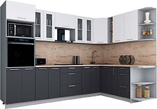 Готовая кухня Интерлиния Мила Gloss 1.88x3.0 правая (белый софт/графит софт/травертин серый)