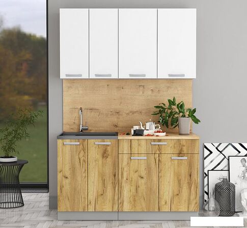 Готовая кухня Интерлиния Мила Лайт 1.4-60 (белый платинум/дуб золотой/дуб бунратти)