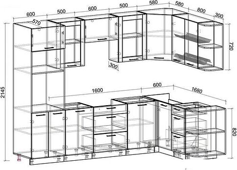 Готовая кухня Интерлиния Мила 1.68x2.8 правая без столешницы (белый платинум)