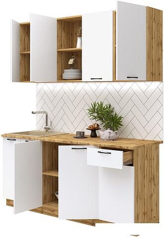 Готовая кухня Mebiplex Лилиан ЛДСП 1.8м 38мм (вотан/белый)