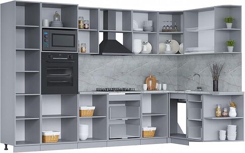 Готовая кухня Интерлиния Мила 1.68x3.2 правая (персидский жемчуг/персидский жемчуг/травертин серый)