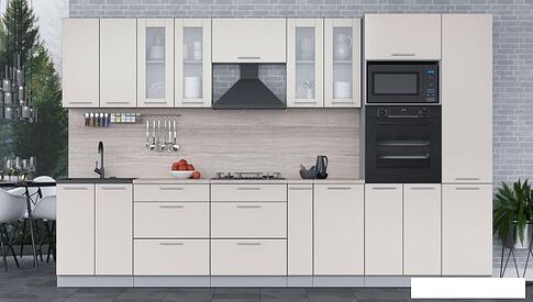 Готовая кухня Интерлиния Мила 3.4 ВТ (персидский жемчуг/персидский жемчуг/травертин серый)