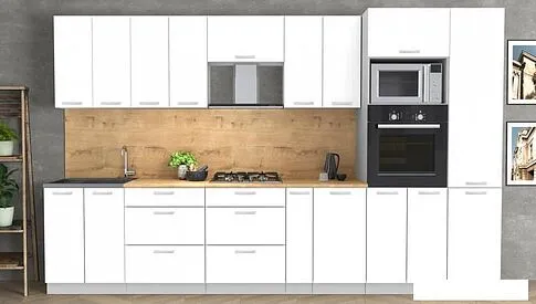 Готовая кухня Интерлиния Мила Лайт 3.4 ВТ (белый платинум/белый платинум/дуб бунратти)