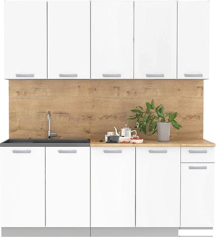 Готовая кухня Интерлиния Мила Лайт 1.9 (белый платинум/дуб бунратти)