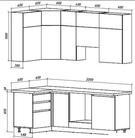 Готовая кухня ВерсоМебель Эко Премиум 1.2x2.2 левая (кашемир/ст. тунис)