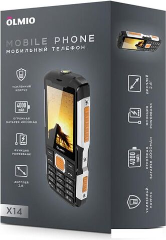 Кнопочный телефон Olmio X14 (черный/оранжевый)
