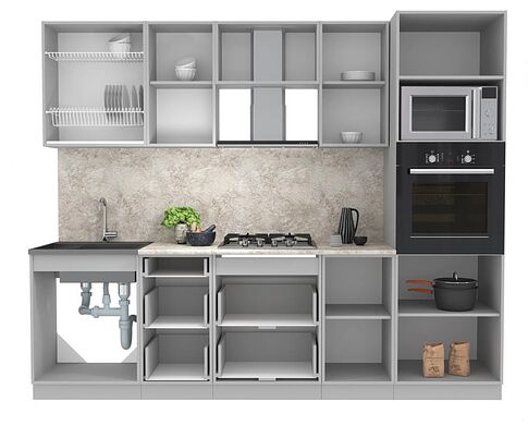 Готовая кухня Интерлиния Мила Лайт 2.6 ВТ (серебристый/бетон/бискайская сосна)