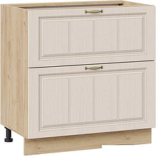 Шкаф напольный Трия Лина 1Н8Я2 с двумя ящикам (дуб крафт золотой/крем)