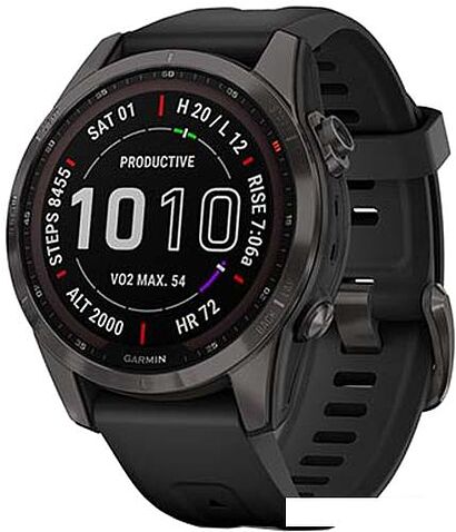 Умные часы Garmin Fenix 7S Sapphire Solar 42 мм (серый карбон/черный)