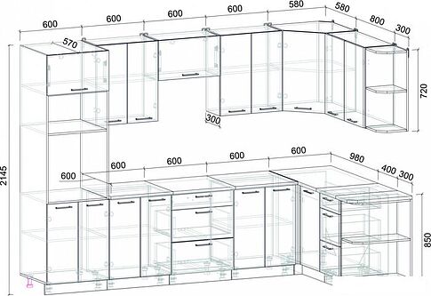 Готовая кухня Интерлиния Мила Лайт 1.68x3.0 правая (белый платинум/бетон портленд/белый гранит)