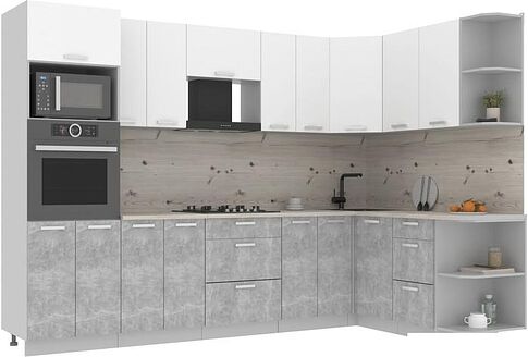 Готовая кухня Интерлиния Мила Лайт 1.68x3.0 правая (белый платинум/бетон/бискайская сосна)