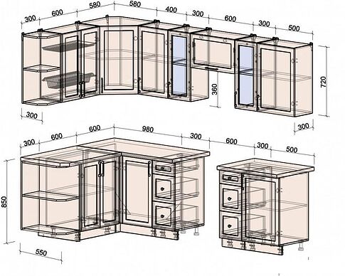 Готовая кухня Интерлиния Тренд 1.5x2.7 левая (пепел/пепел/опал светлый)