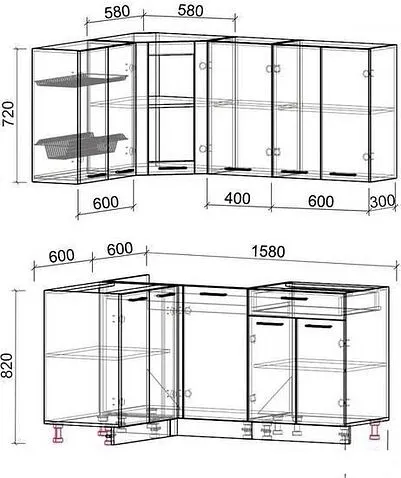 Готовая кухня Интерлиния Мила 12x16 без столешницы (вудлайн кремовый/бетон)