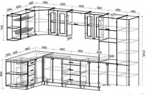 Готовая кухня Интерлиния Мила Деко 1.68x3.4 левая (белый-мята-опал светлый)