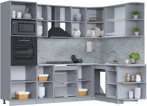 Готовая кухня Интерлиния Мила 1.68x2.6 правая (бетон лайт/антрацит/опал светлый)