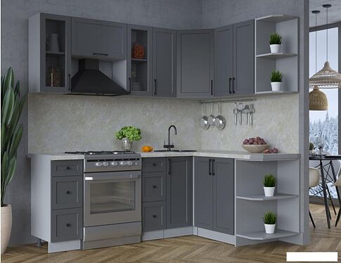 Готовая кухня Интерлиния Тренд 1.5x2.1 правая (пепел/пепел/опал светлый)