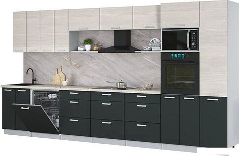 Готовая кухня Интерлиния Мила Лайт 4.0-ПМ1 (вудлайн кремовый/антрацит/бискайская сосна)