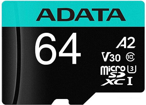 Карта памяти A-Data Premier Pro AUSDX64GUI3V30SA2-RA1 microSDXC 64GB (с адаптером)