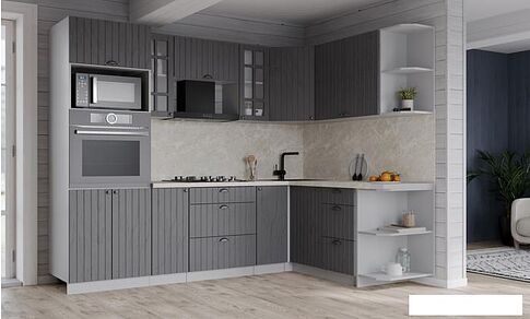 Готовая кухня Интерлиния Берес 1.68x2.4 ВТ правая (дуб серый/дуб серый/опал светлый)