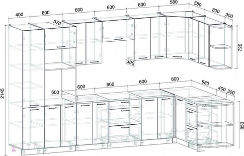 Готовая кухня Интерлиния Мила Лайт 1.68x3.4 правая (бетон лайт/дуб веллингтон/опал светлый)